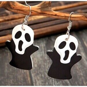 Halloween Leather Earrings - The Frighteners Scream Ghost,  Party Costume - 1.9"
